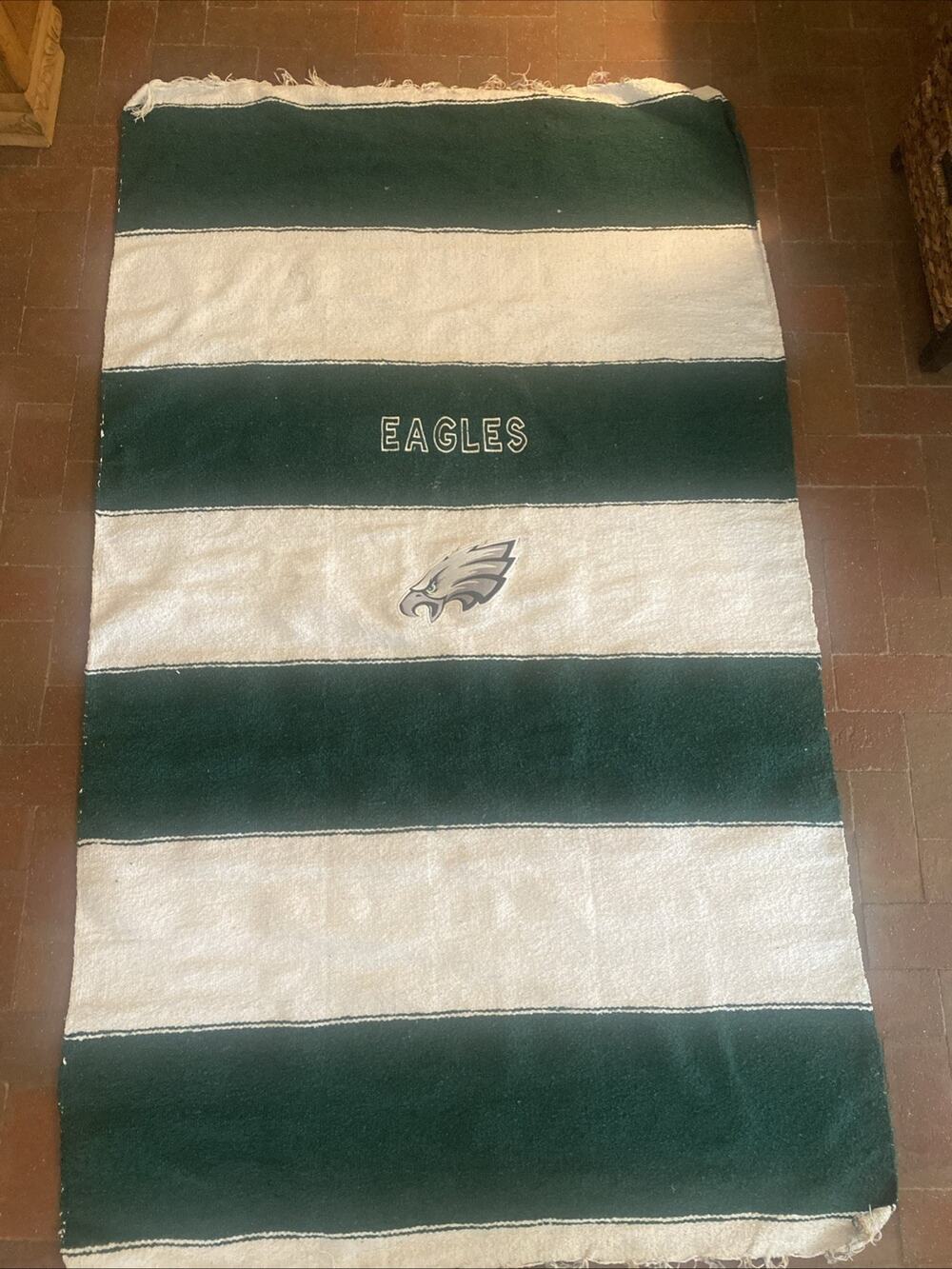 NFL Philadelphia Eagles Green White Falsa Throw Blanket 77” X 46” Logo Handmade